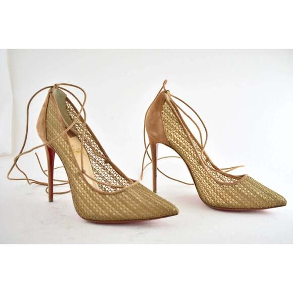 Christian Louboutin Peropik 100 Biscotto Brown Suede Lace Up Tie Heel Pump 39.5 - Picture 4 of 12